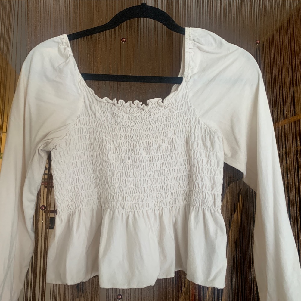 Urban Outfitters Ruched White Peplum Top